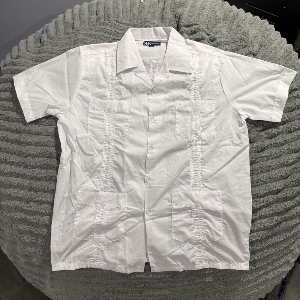 Tony Harrati’s Men’s XL White Guayabera Shirt Short Sleeve Cuban 4 Pocket